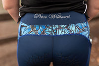 Peter Williams Riding Apparel Riding Pants Performance Riding Tights with Pocket - BLUE BUTTERFLY