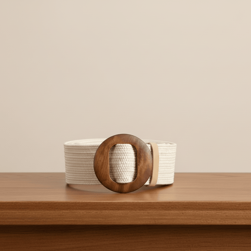 Peter Williams Riding Apparel Braided Belt PW Straw Woven Elastic Belt with Wooden Buckle - Beige