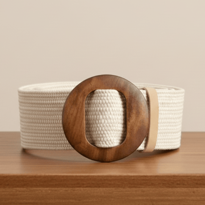 Peter Williams Riding Apparel Braided Belt PW Straw Woven Elastic Belt with Wooden Buckle - Beige