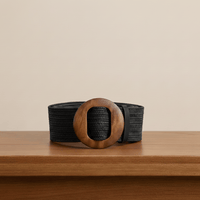 Peter Williams Riding Apparel Braided Belt PW Straw Woven Elastic Belt with Wooden Buckle - Black