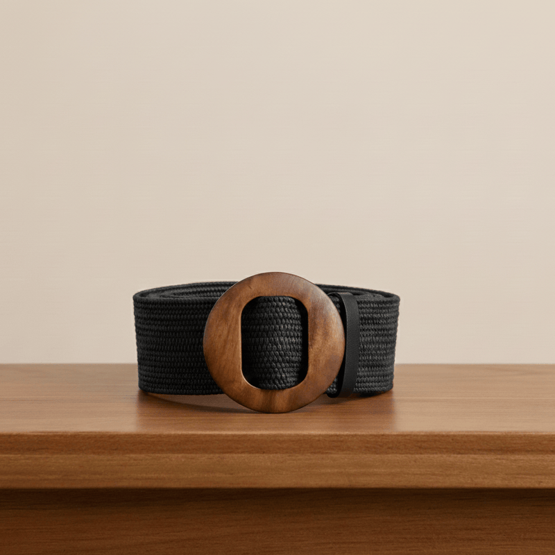 Peter Williams Riding Apparel Braided Belt PW Straw Woven Elastic Belt with Wooden Buckle - Black