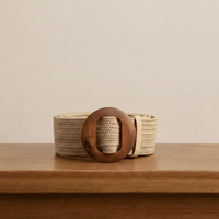 Peter Williams Riding Apparel Braided Belt PW Straw Woven Elastic Belt with Wooden Buckle - Khaki