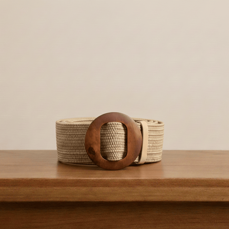 Peter Williams Riding Apparel Braided Belt PW Straw Woven Elastic Belt with Wooden Buckle - Khaki