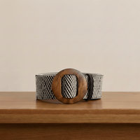 Peter Williams Riding Apparel Braided Belt PW Straw Woven Elastic Belt with Wooden Buckle - Striped