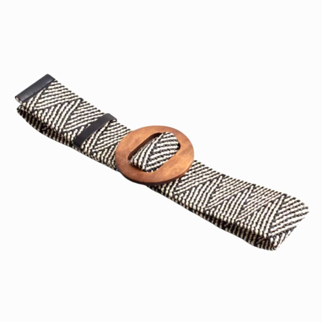Peter Williams Riding Apparel Braided Belt PW Straw Woven Elastic Belt with Wooden Buckle - Striped