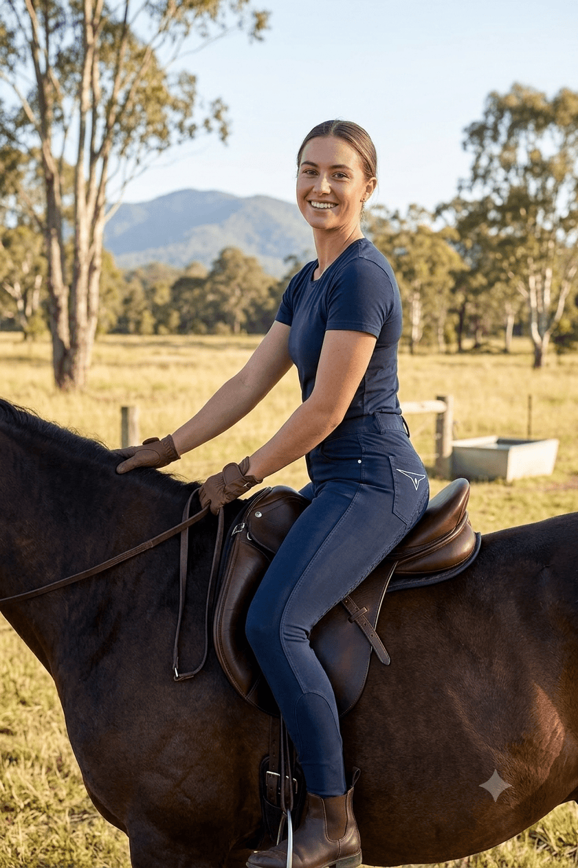 Peter Williams Riding Apparel Breeches Jenna - Navy Ladies Denim Riding Breeches | Full Gel Seat