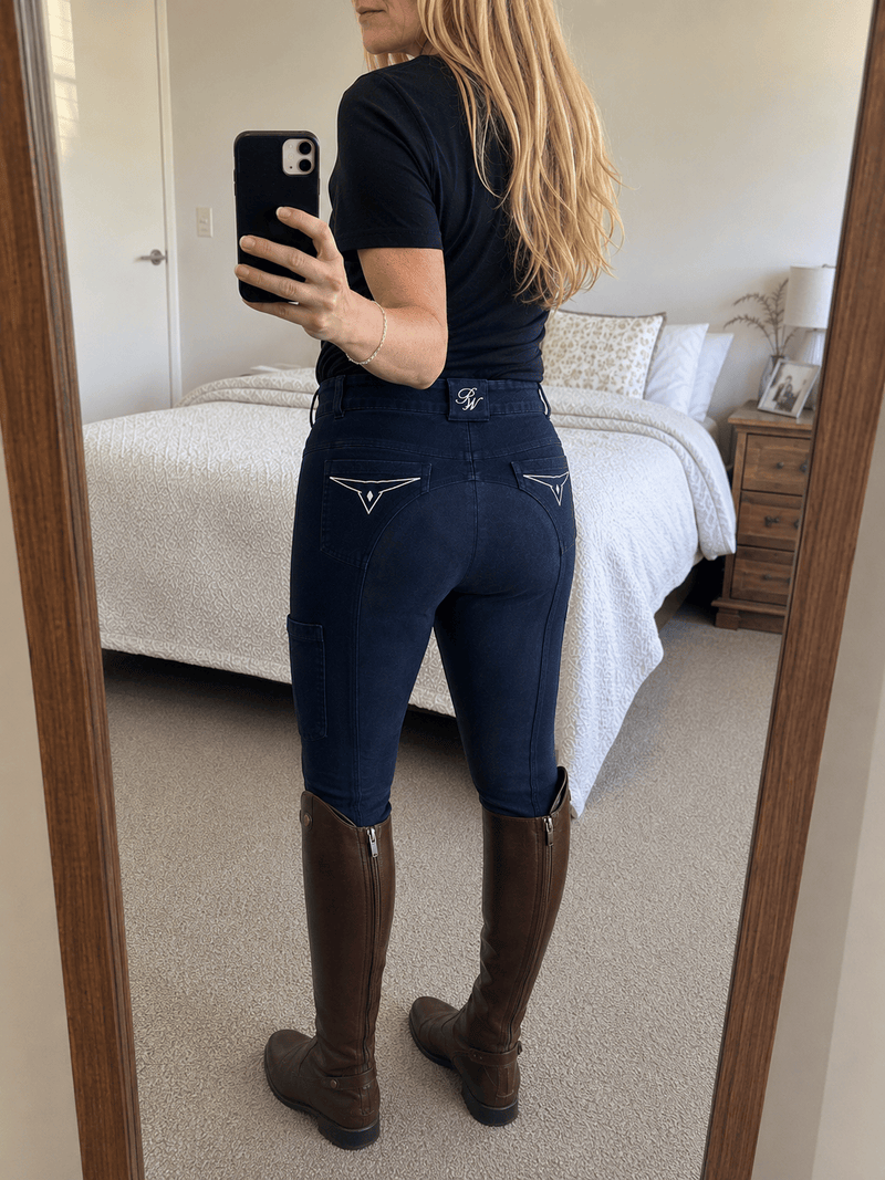 Peter Williams Riding Apparel Breeches Jodie - Navy Ladies Denim Riding Breeches | Full Suede Seat