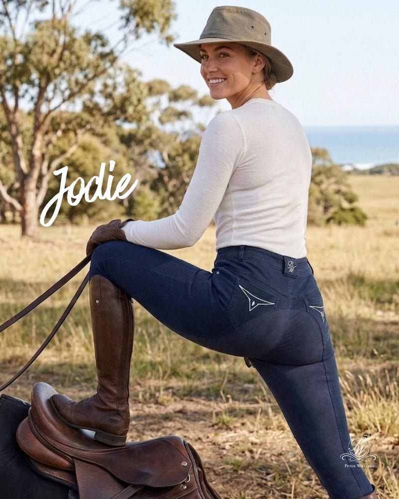 Peter Williams Riding Apparel Breeches Jodie - Navy Ladies Denim Riding Breeches | Full Suede Seat