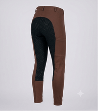 Peter Williams Riding Apparel Horse Riding Jodhpurs Chocolate & Black - Pull On Riding Jodhpurs with Gel Seat and Phone Pocket