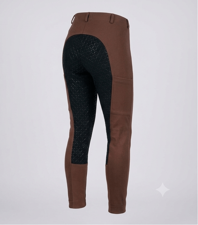 Peter Williams Riding Apparel Horse Riding Jodhpurs Chocolate & Black - Pull On Riding Jodhpurs with Gel Seat and Phone Pocket