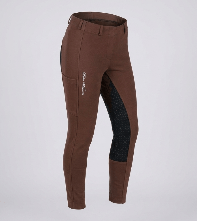 Peter Williams Riding Apparel Horse Riding Jodhpurs Chocolate & Black - Pull On Riding Jodhpurs with Gel Seat and Phone Pocket