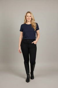 Peter Williams Riding Apparel Horse Riding Jodhpurs Jess - Black Ladies Denim Riding Jodhpurs | Suede Knee