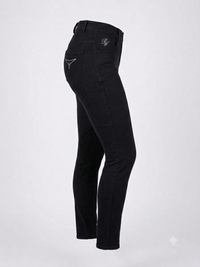 Peter Williams Riding Apparel Horse Riding Jodhpurs Jess - Black Ladies Denim Riding Jodhpurs | Suede Knee