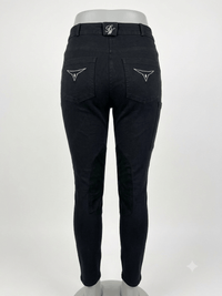 Peter Williams Riding Apparel Horse Riding Jodhpurs Jess - Black Ladies Denim Riding Jodhpurs | Suede Knee