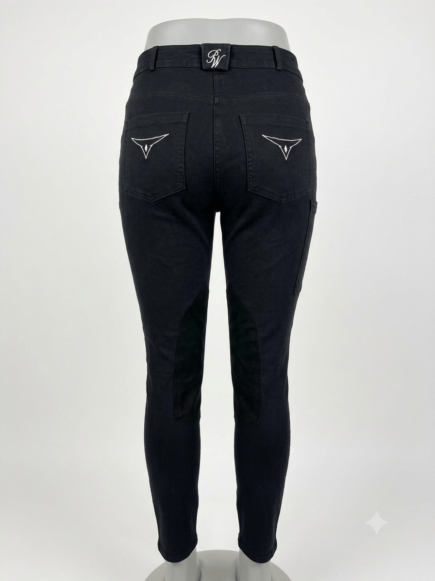 Peter Williams Riding Apparel Horse Riding Jodhpurs Jess - Black Ladies Denim Riding Jodhpurs | Suede Knee
