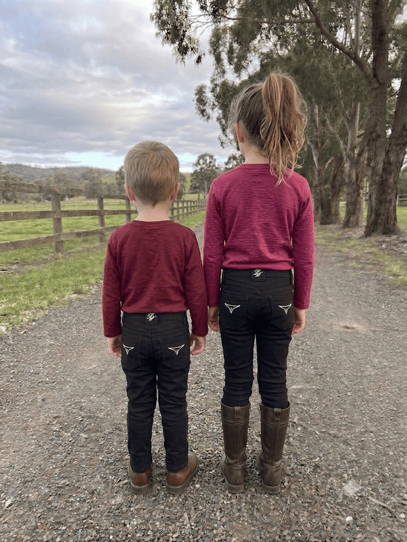 Peter Williams Riding Apparel Horse Riding Jodhpurs Jett - Kids Black Denim Riding Jeans with Suede Knee