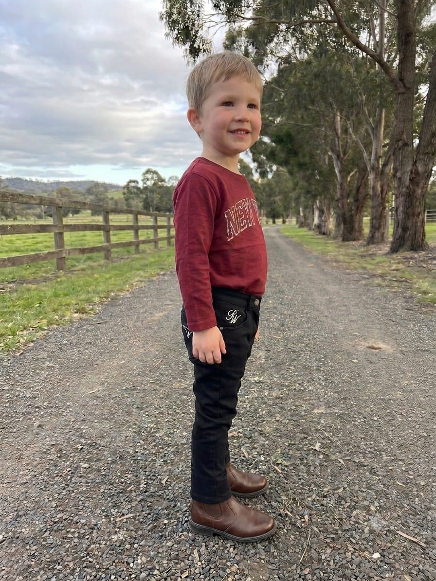 Peter Williams Riding Apparel Horse Riding Jodhpurs Jett - Kids Black Denim Riding Jeans with Suede Knee