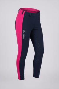 Peter Williams Riding Apparel Horse Riding Jodhpurs Navy & Pink Pull On Riding Jodhpurs | Gel Seat & Phone Pocket