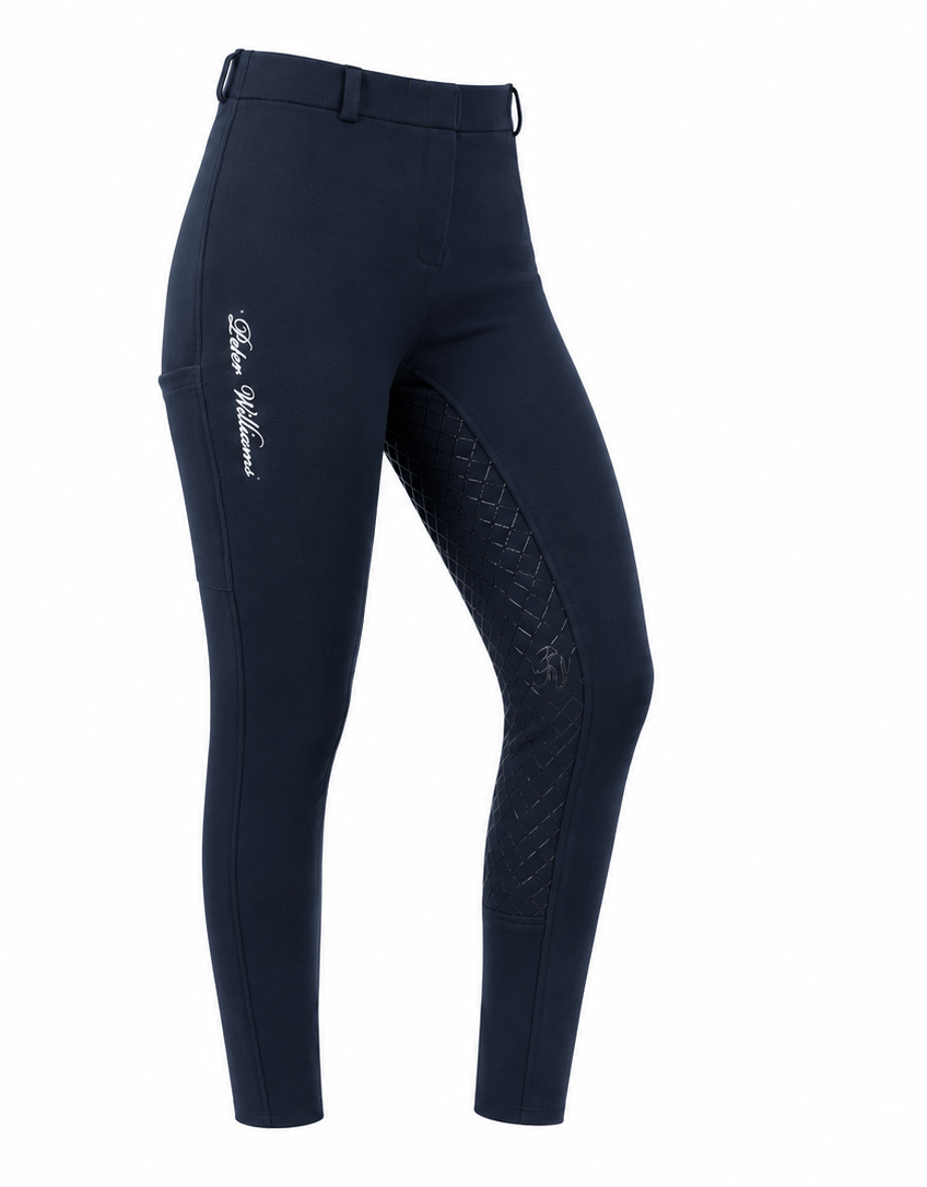 Peter Williams Riding Apparel Horse Riding Jodhpurs Navy Pull On Riding Jodhpurs | Gel Seat & Phone Pocket