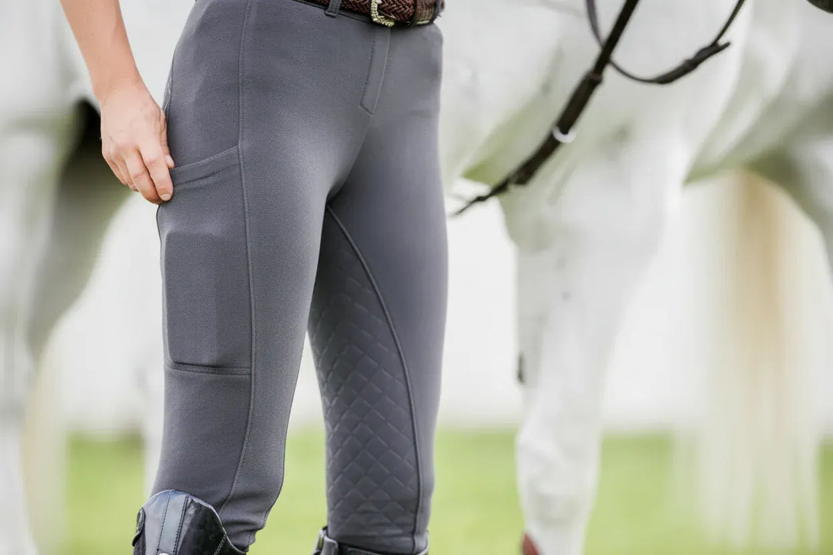 Peter Williams Riding Apparel Horse Riding Jodhpurs Pull On Riding Jodhpurs  with Gel Seat and Phone Pocket - Grey