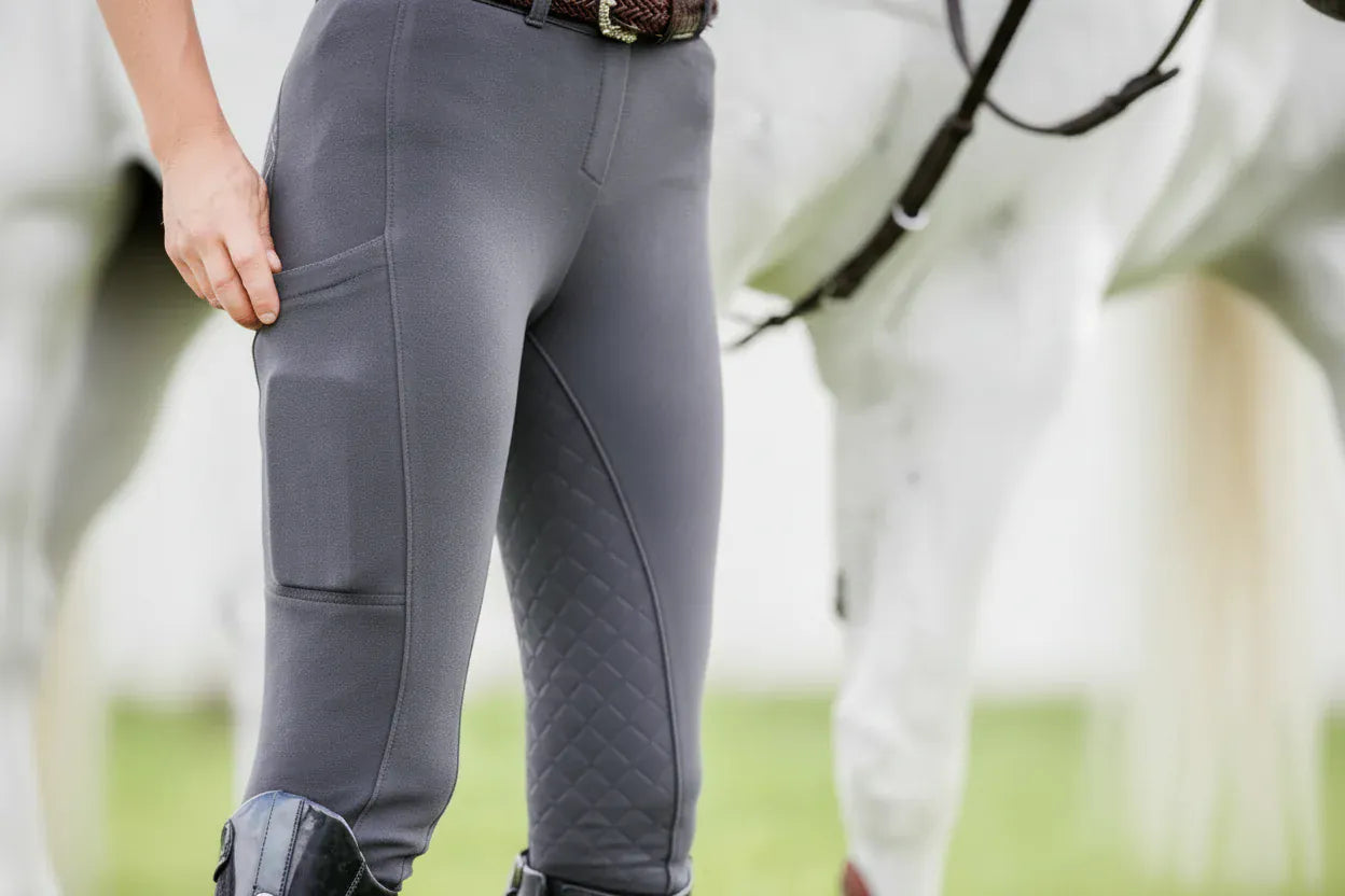 Peter Williams Riding Apparel Horse Riding Jodhpurs Pull On Riding Jodhpurs  with Gel Seat and Phone Pocket - Grey