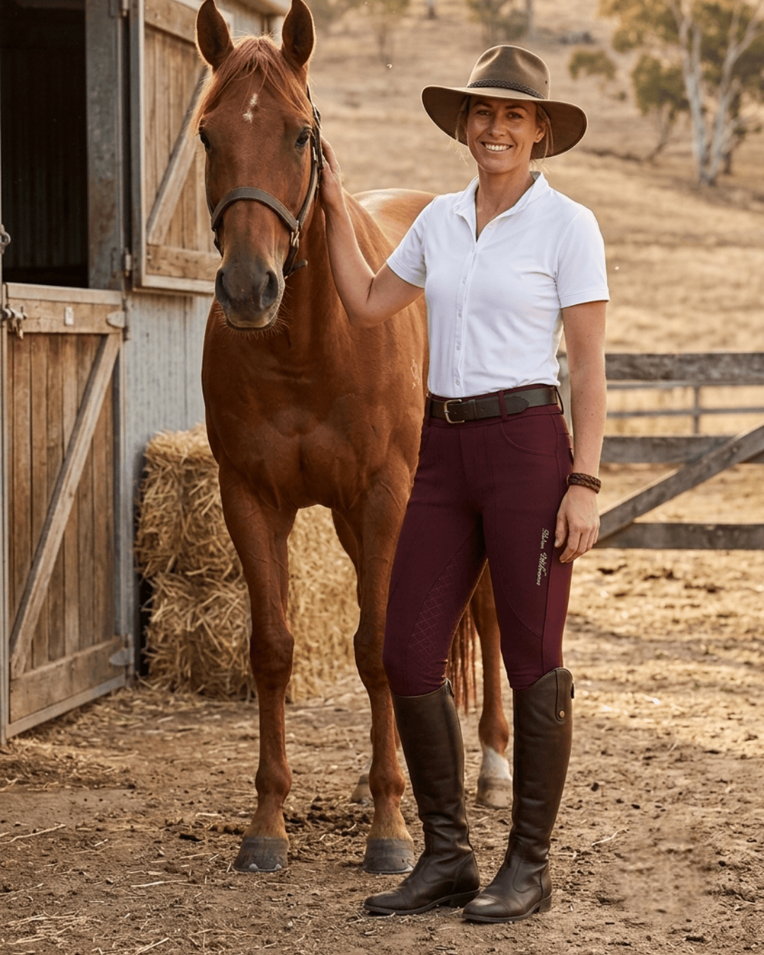 Peter Williams Riding Apparel Horse Riding Tights Ladies Red Wine Riding Tights – Full Gel Seat