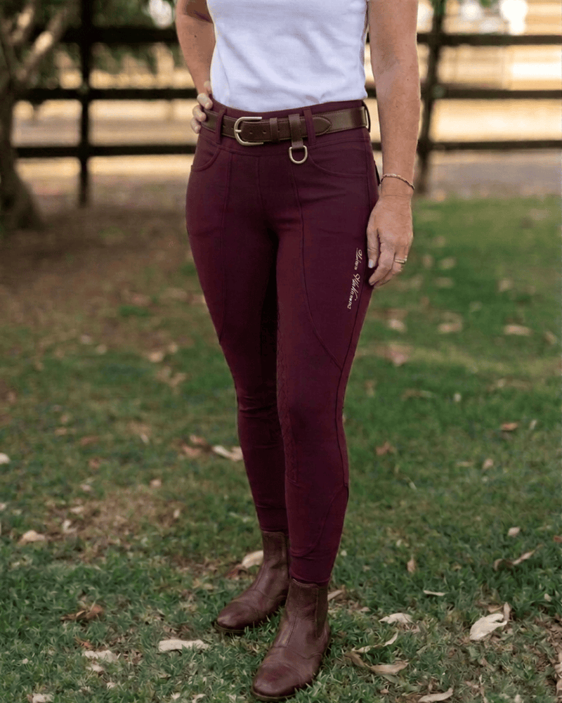 Peter Williams Riding Apparel Horse Riding Tights Ladies Red Wine Riding Tights – Full Gel Seat