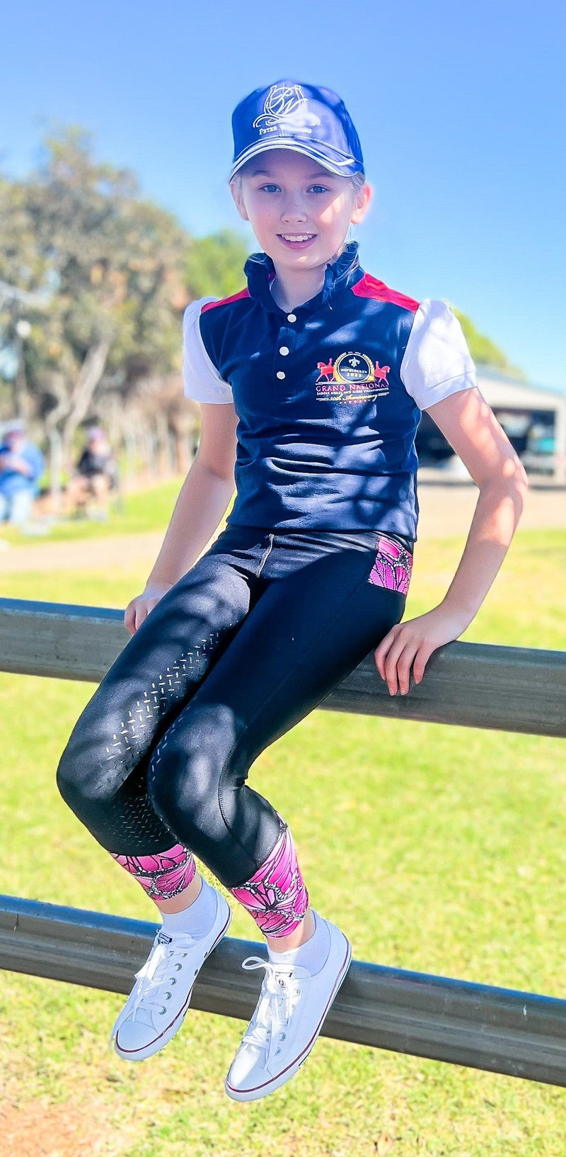 Riding Tights - Black with Pink Butterfly - Youth - Peter Williams Riding Apparel