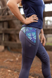 Peter Williams Riding Apparel Riding Pants Performance Riding Tights with Pockets - GREYSTONE BUTTERFLY