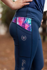PW Riding Tights - NAVY with BLUE REEF - Youth - Peter Williams Riding Apparel
