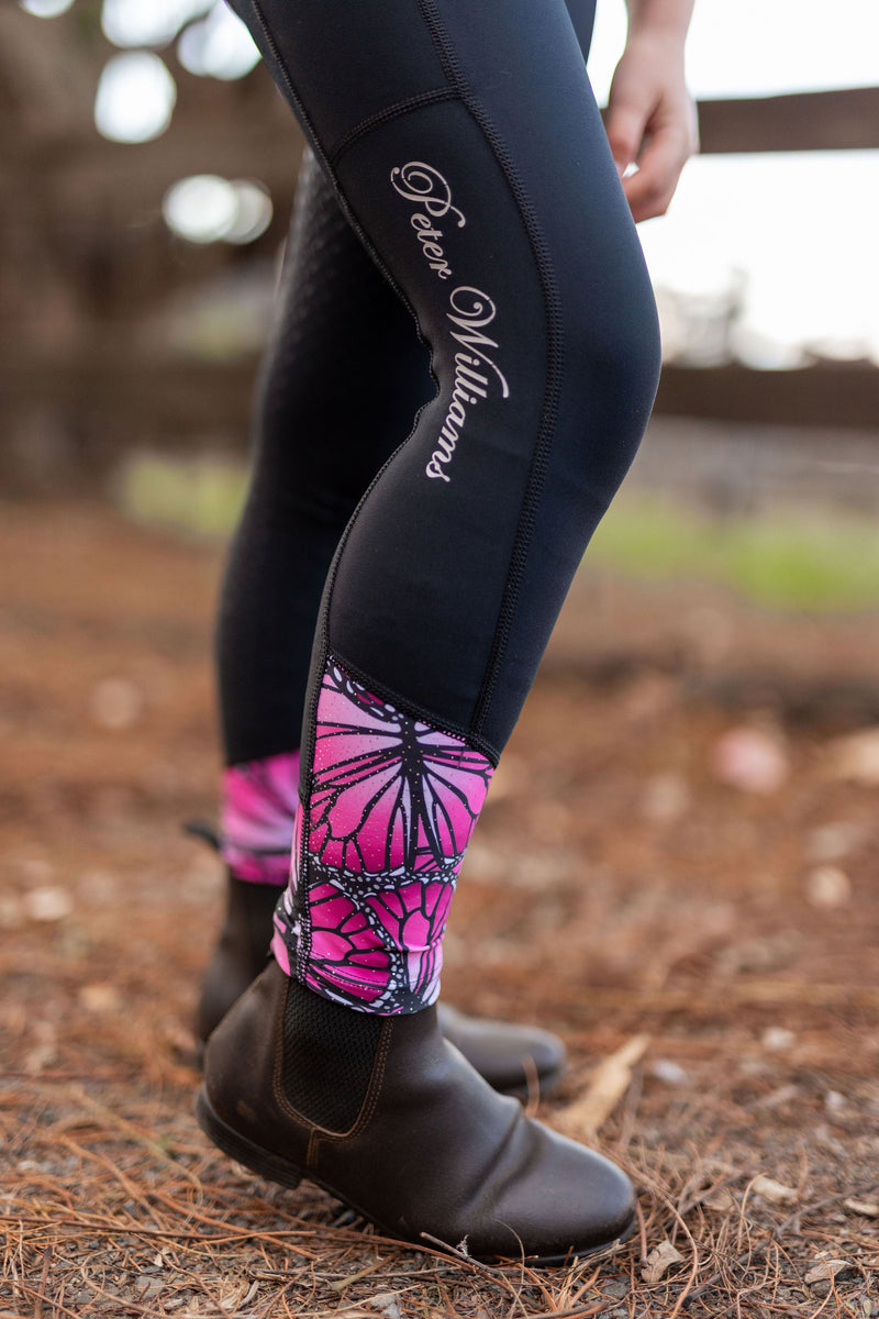 Riding Tights - Black with Pink Butterfly - Youth - Peter Williams Riding Apparel